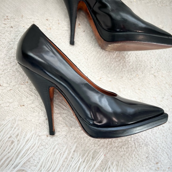 CELINE Heels Black Patent Leather Pointed Toe Platform High Heel Pumps 36.5/ 5.5 - Picture 4 of 15